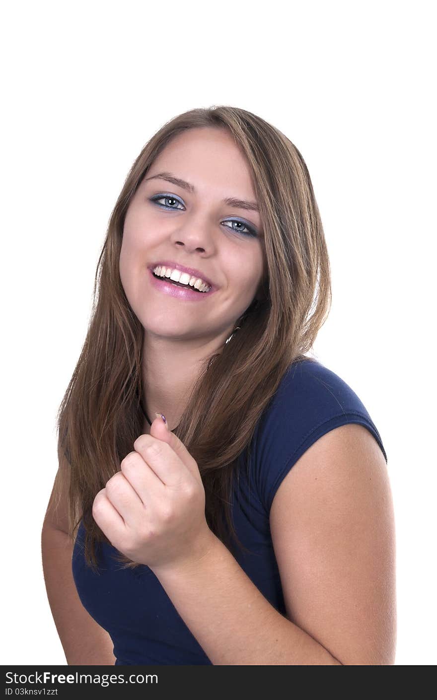 Smiling girl with blue eyes isolated