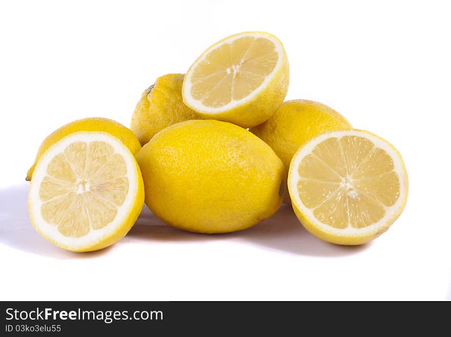 Close up view of bunch of lemons isolated on a white background. Close up view of bunch of lemons isolated on a white background.