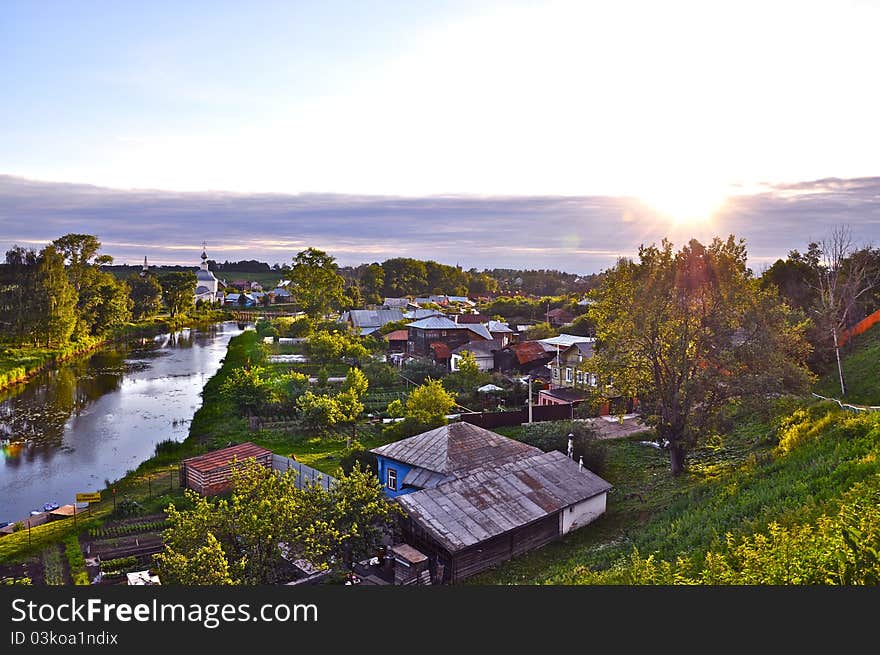 Morning at the russian countryside at the river bank