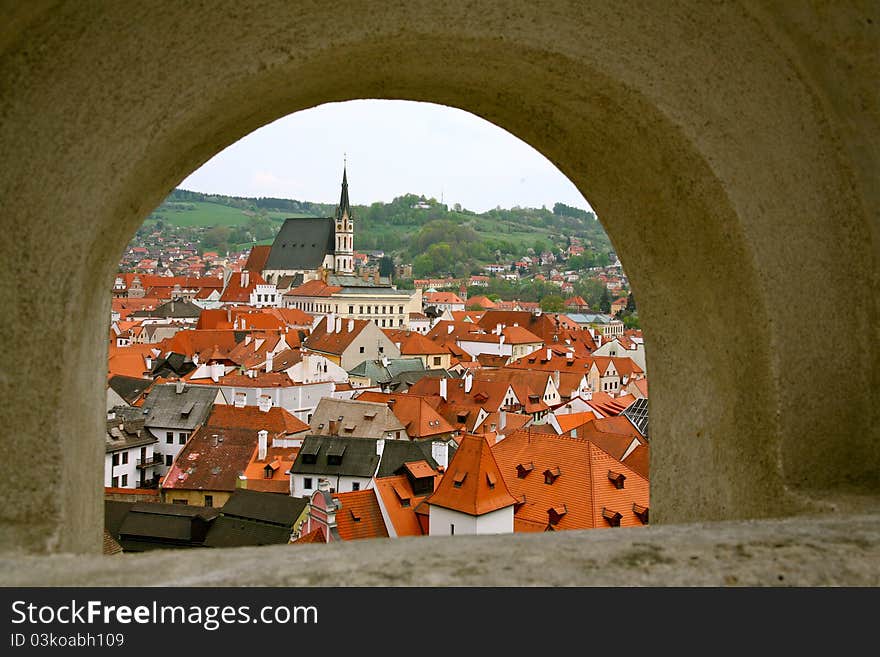 Small city of the Czech Republic through the castle window