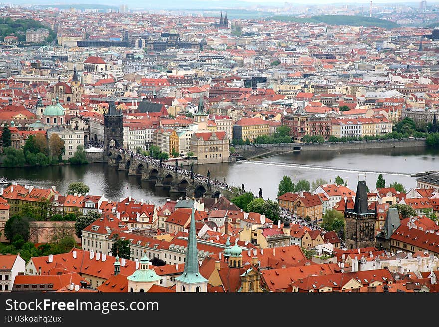 Cityscape of Prague, Czech Republic with bridges and the river Vltava Charles Bridge. Cityscape of Prague, Czech Republic with bridges and the river Vltava Charles Bridge