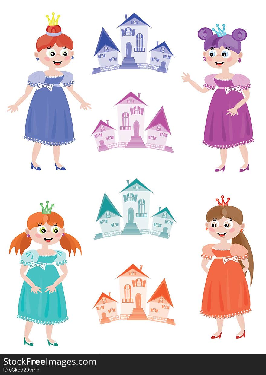 Set of the funny fairies and towers , illustration. Set of the funny fairies and towers , illustration