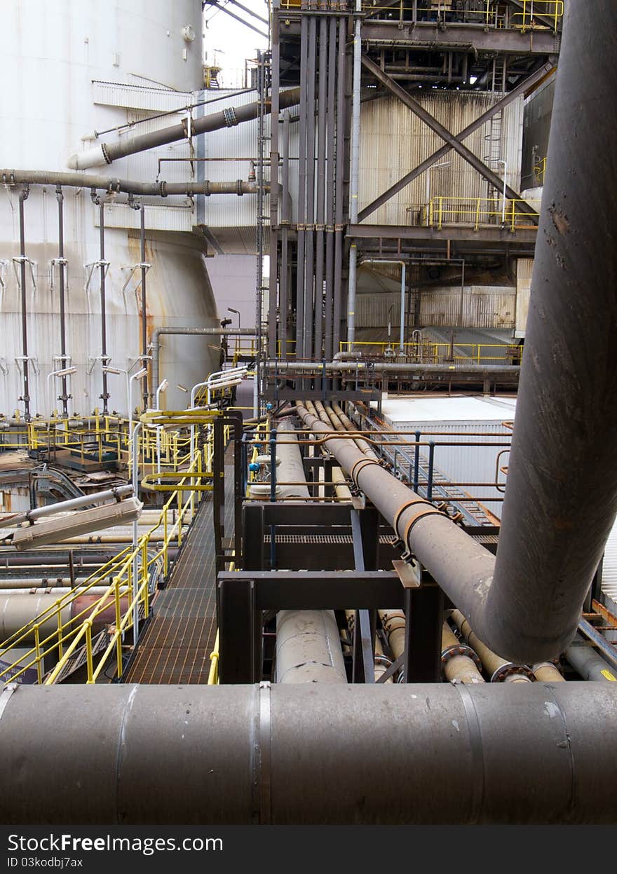 Industrial pipework on the FGD plant of a coal fired power staion