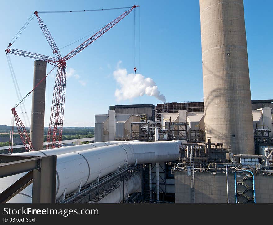 Coal fired power station with large crane in view