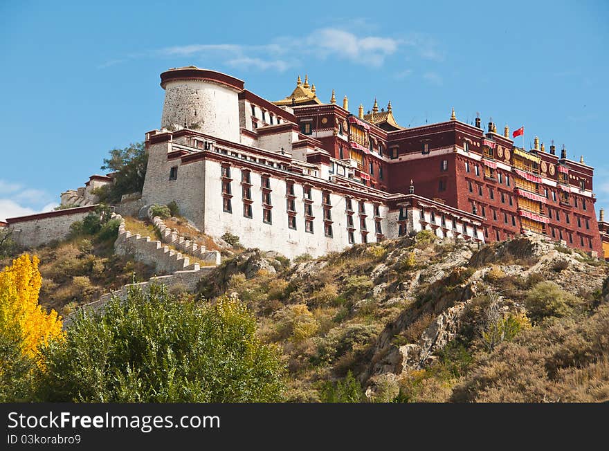 A close-up of the potala palace side. A close-up of the potala palace side