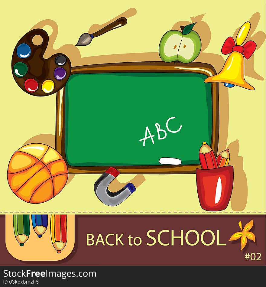 Colorful school background with cute school design elements and space for your text.