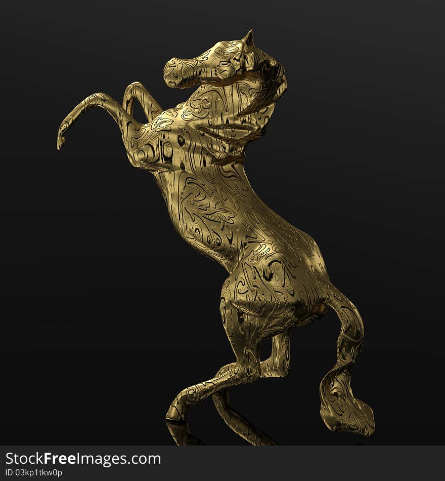 Computer generated Image three dimensional golden horse