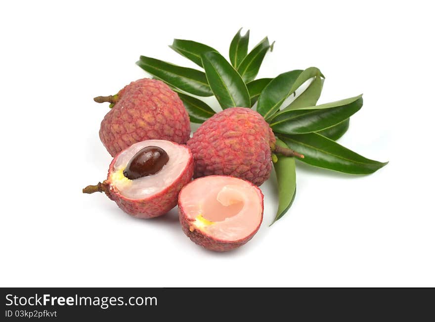 Fresh lychees isolated on white background