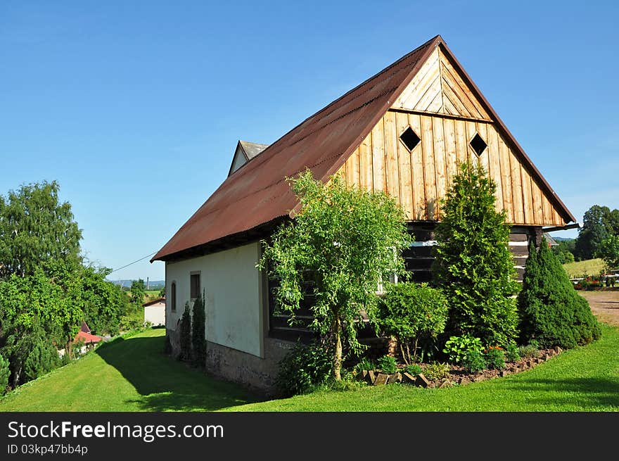 Beautiful historic log house during the sunny day.