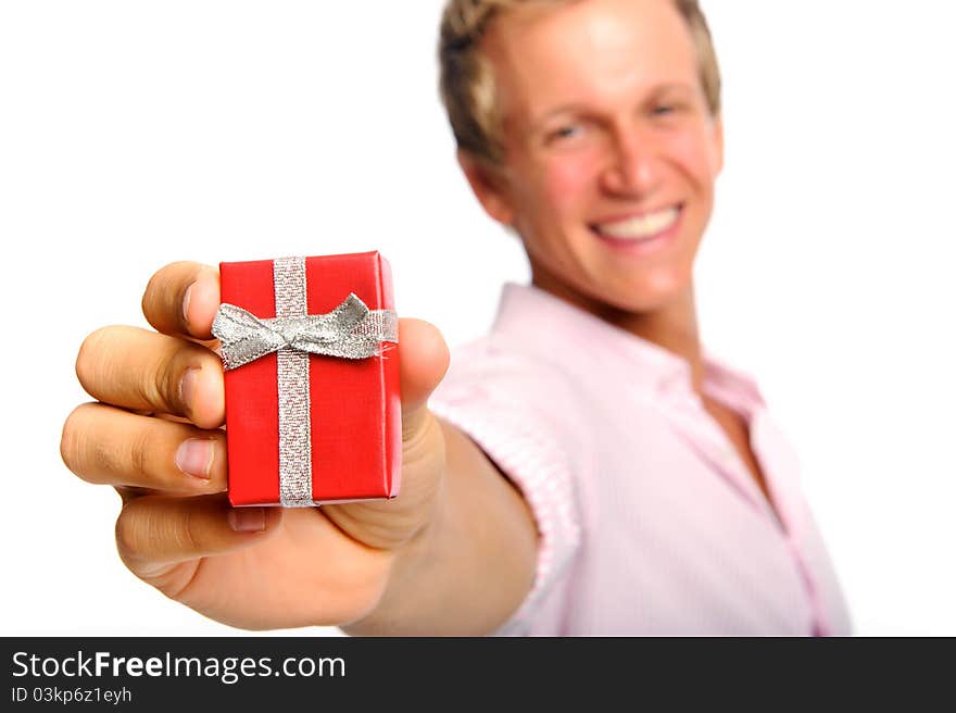 Attractive man with ring box