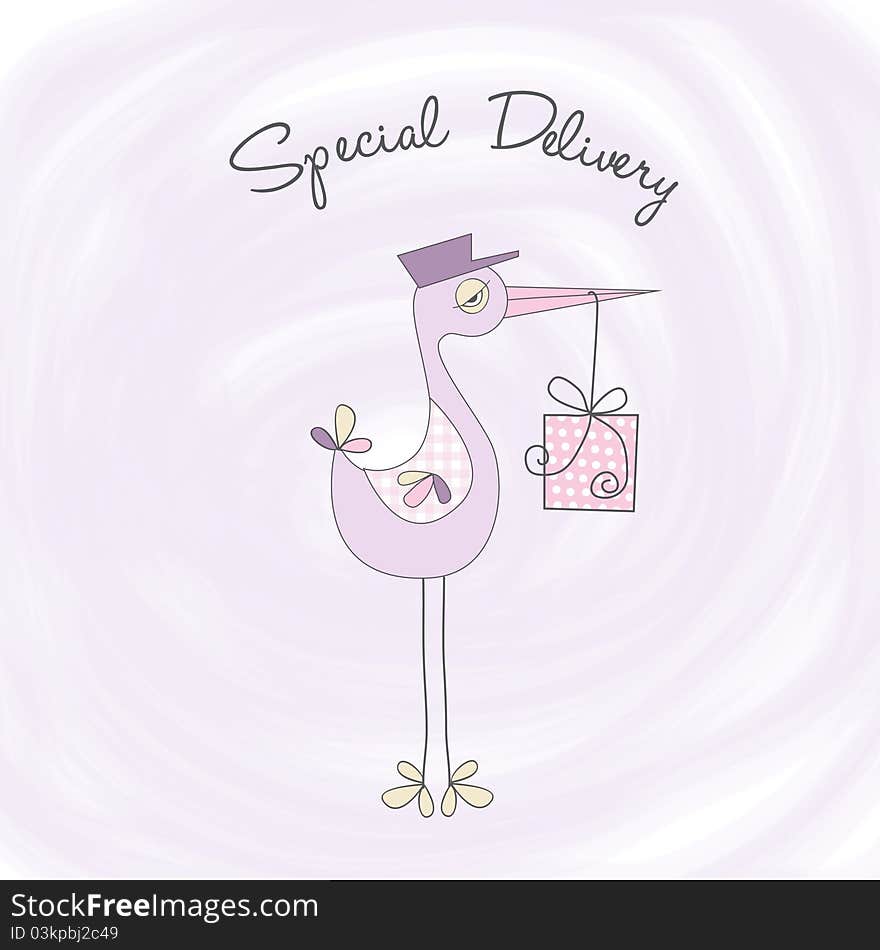 Welcome Baby Card With Stork