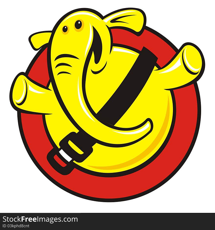 Cartoon elephant fasten by safety belt. Cartoon elephant fasten by safety belt