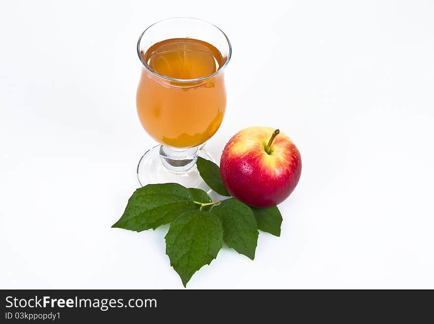 Apple juice with apple fruit isolated over white background