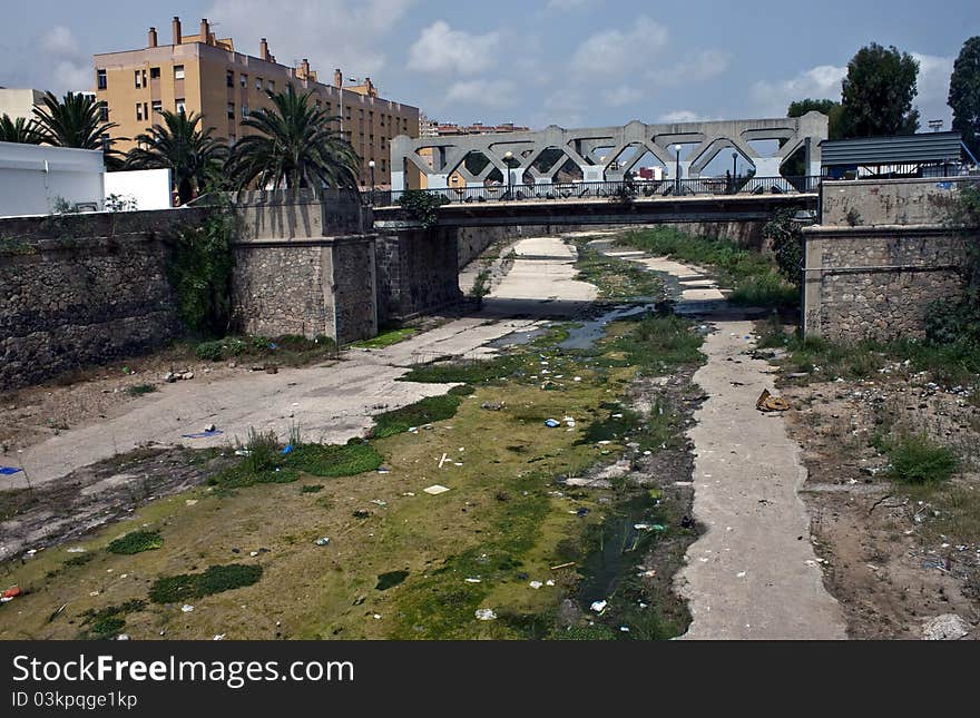 Wadi in Melilla with some garbage