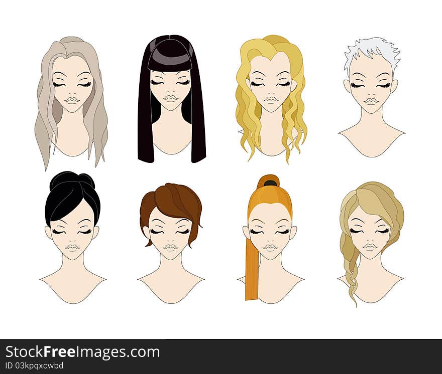 Set of beatyful hairstyles