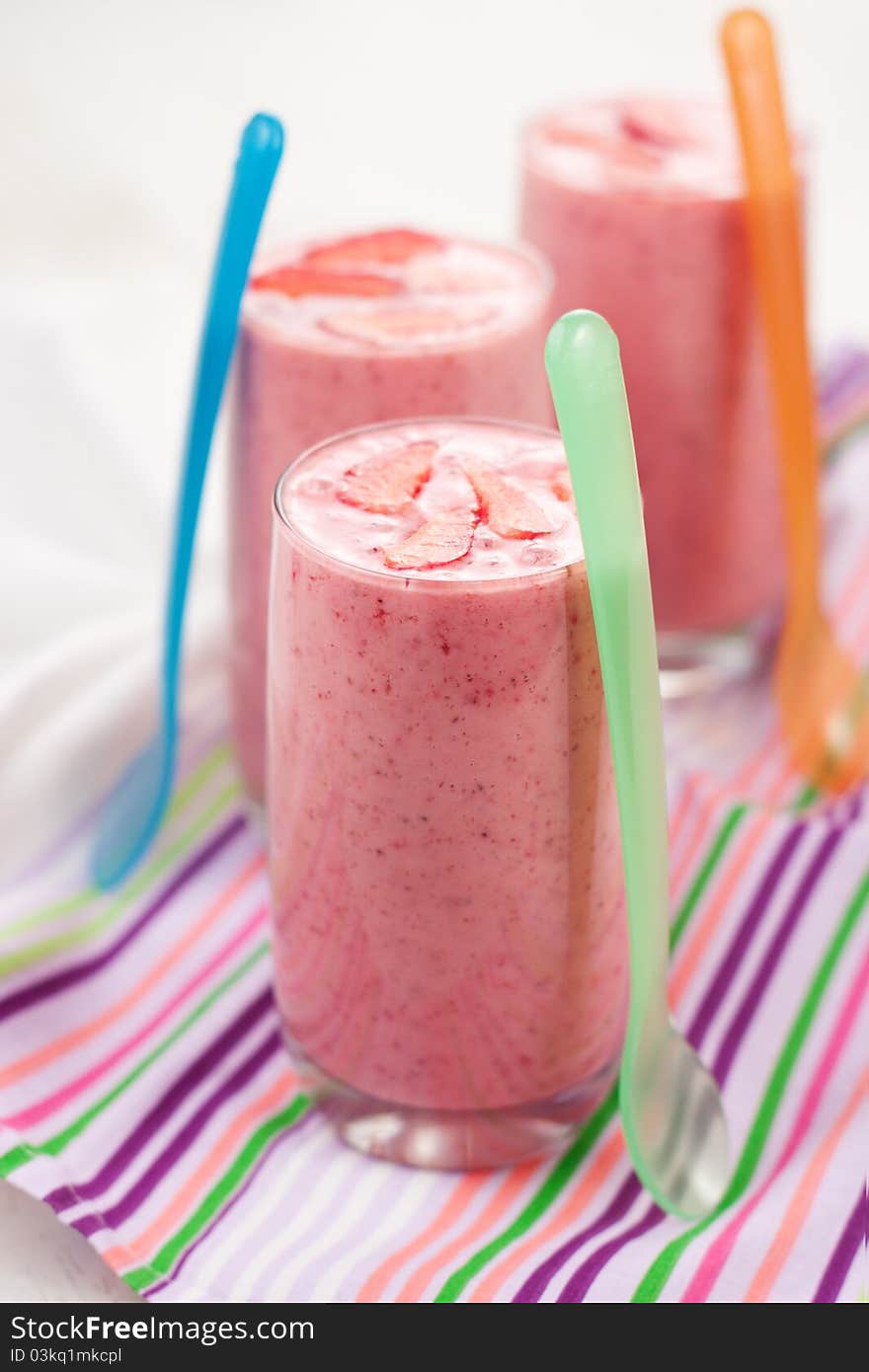 Fresh cold strawberry smoothies with fresh fruits