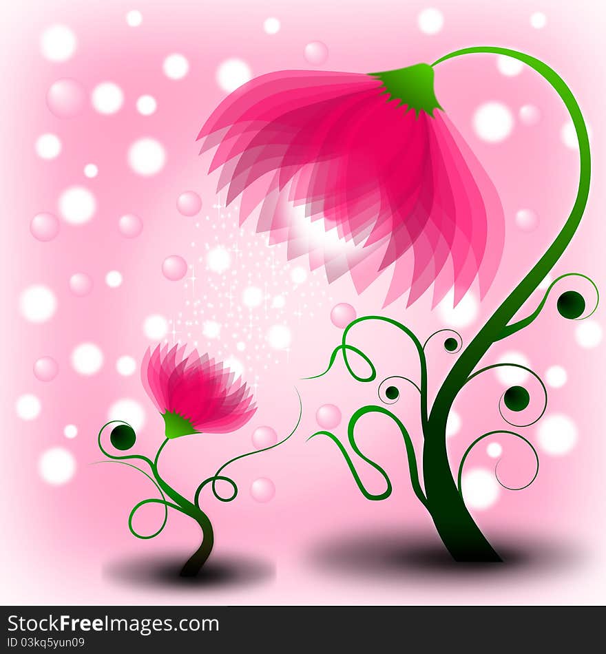 Mum and Baby pink flowers with shiny bubbles background