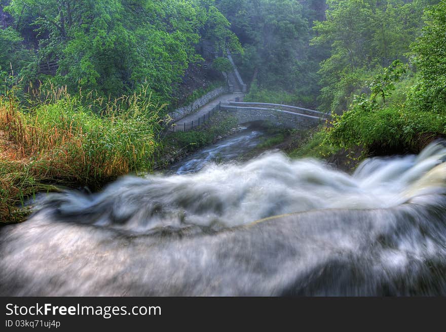 Colorful scenic waterfall in HDR