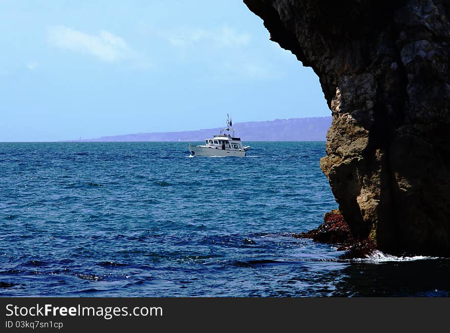 Sport fishing boat on the sea in sunny day