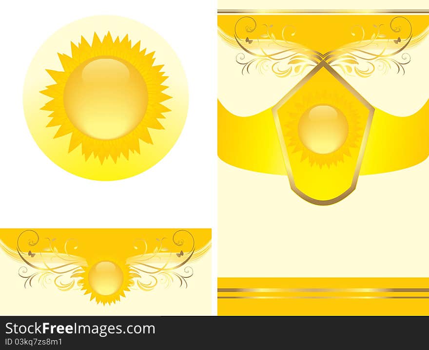 Floral ornament with sun. Decorative elements for design. Illustration