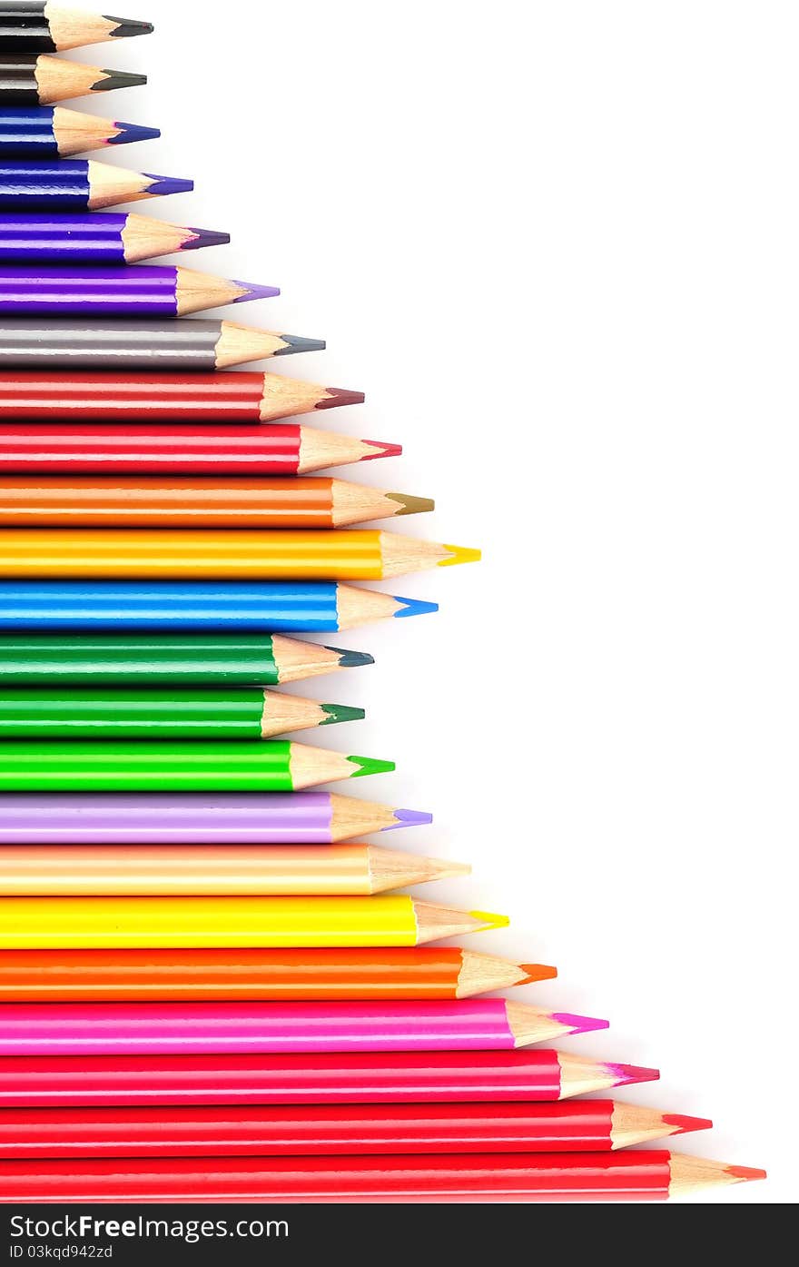 Color pencils background isolated in white