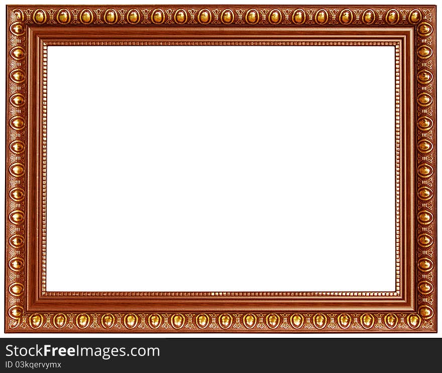 Gold and wood frame on white background