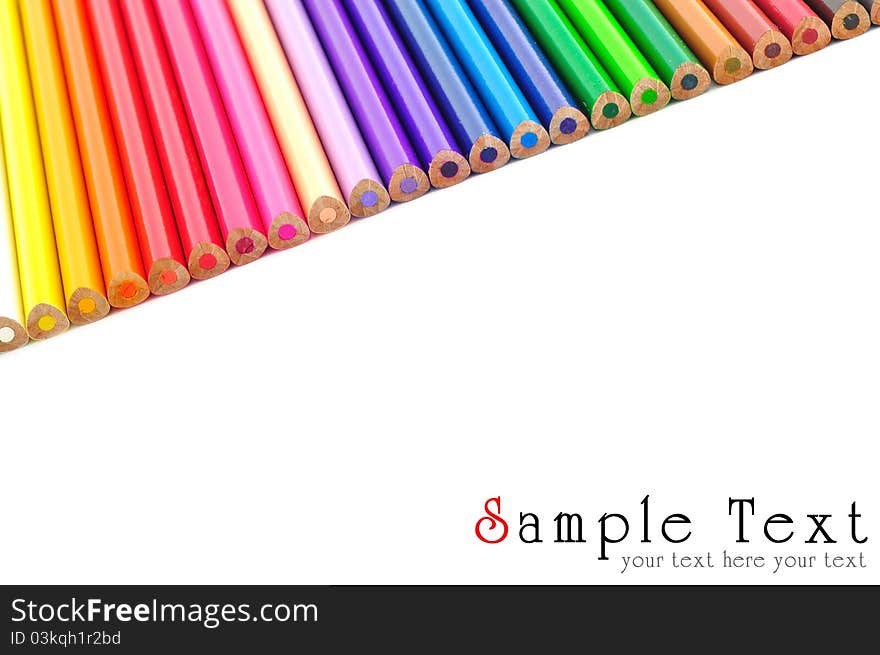 Color pencils background isolated in white