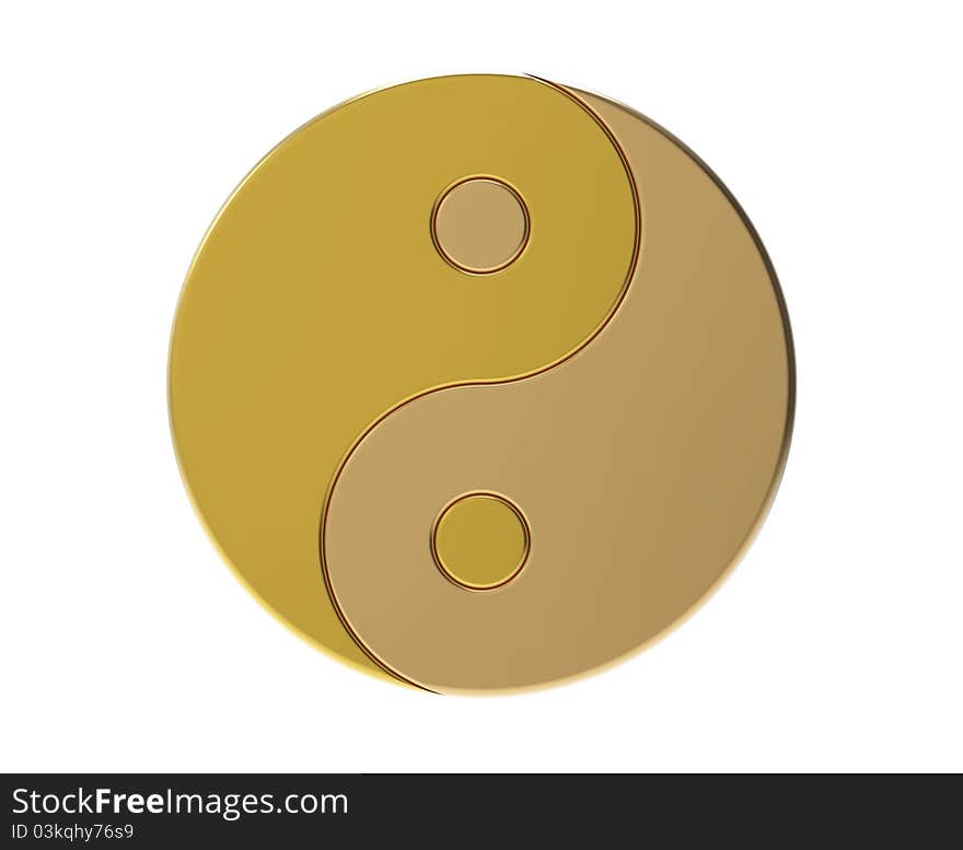 Golden Yin-yang symbol isolated on white, 3d render