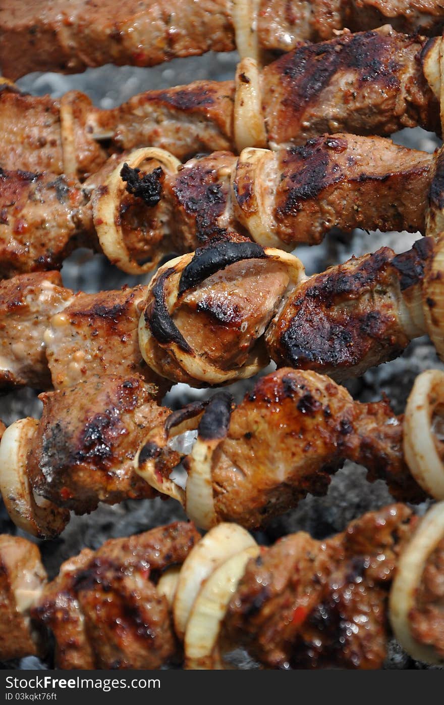 Barbecue - fry beef meat and onion