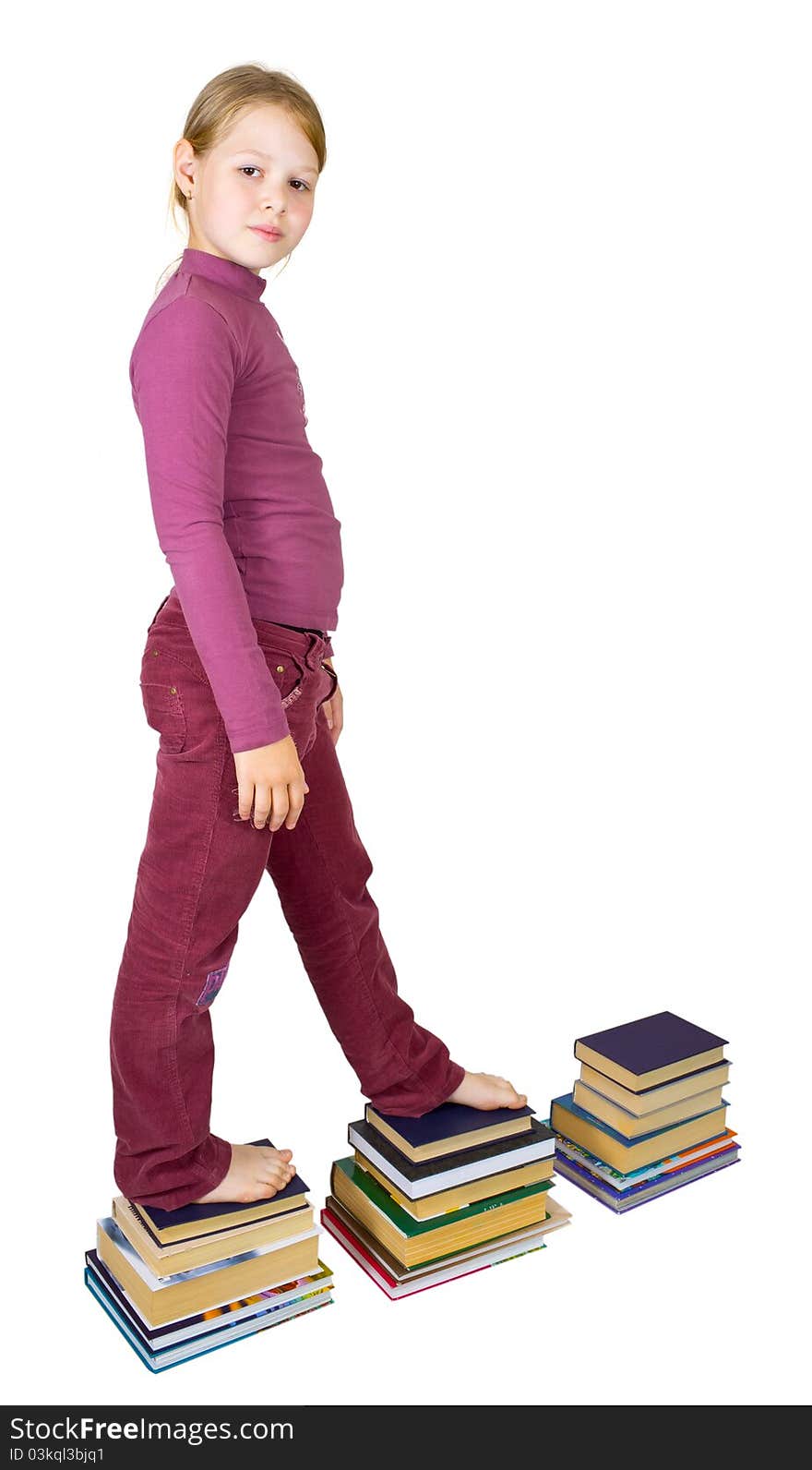 Girl going on book isolated