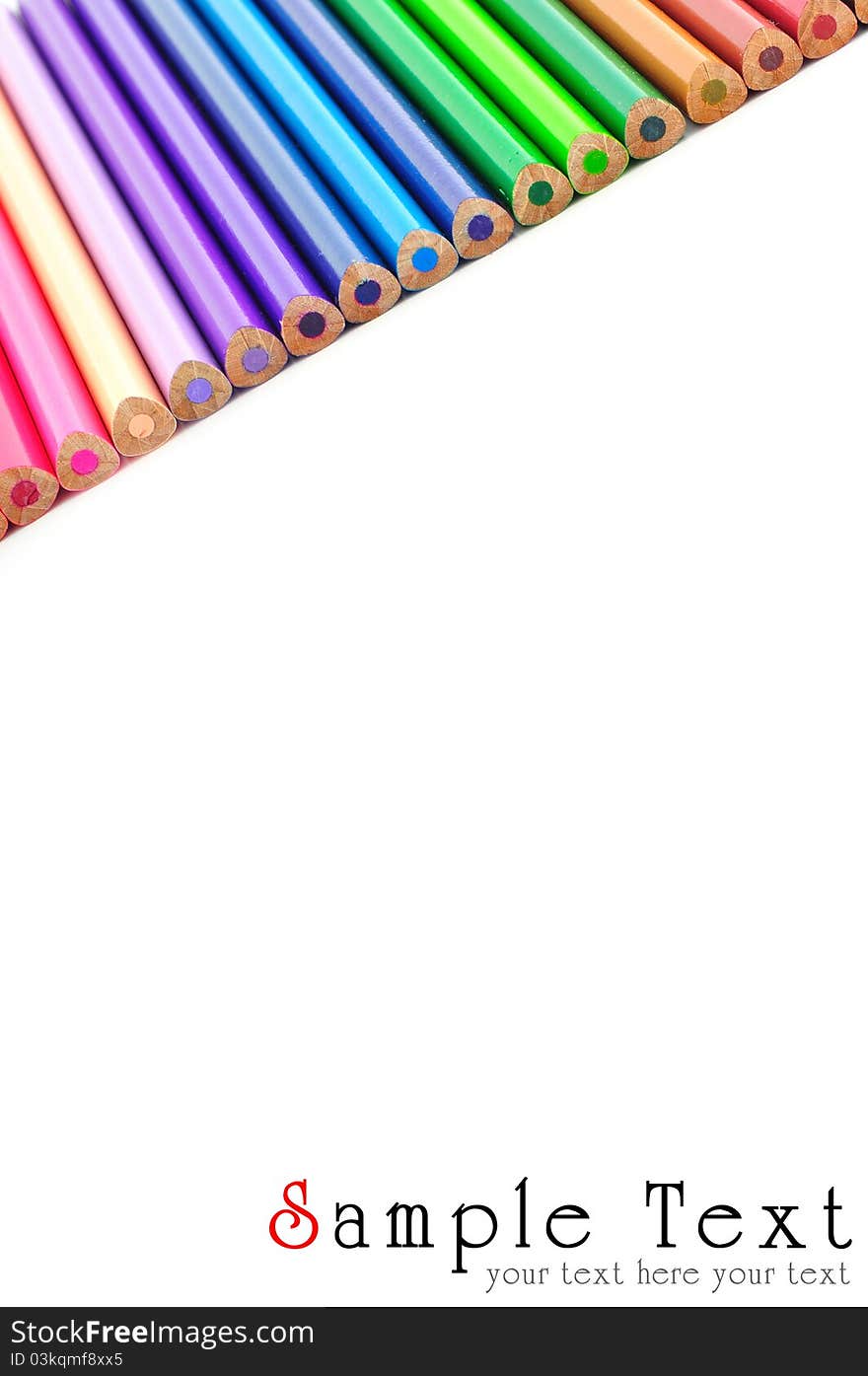 Color pencils background isolated in white