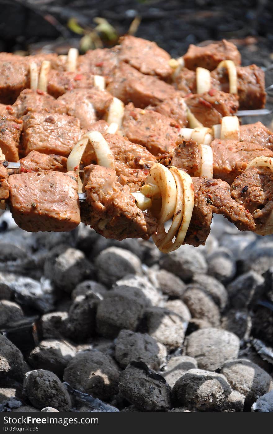 Barbecue - fry beef meat and onion