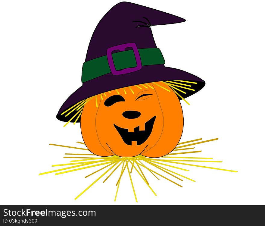 Vector of smiling pumpkin face with a hat