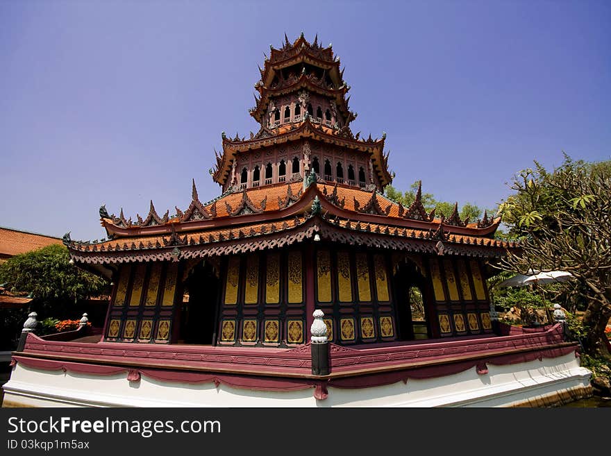 China temple with blue sky in Thailand