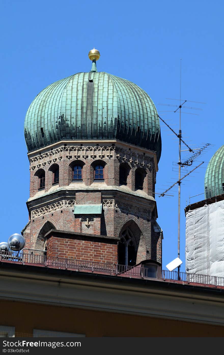 Tower clock on the tower Church of Our Lady. Tower clock on the tower Church of Our Lady