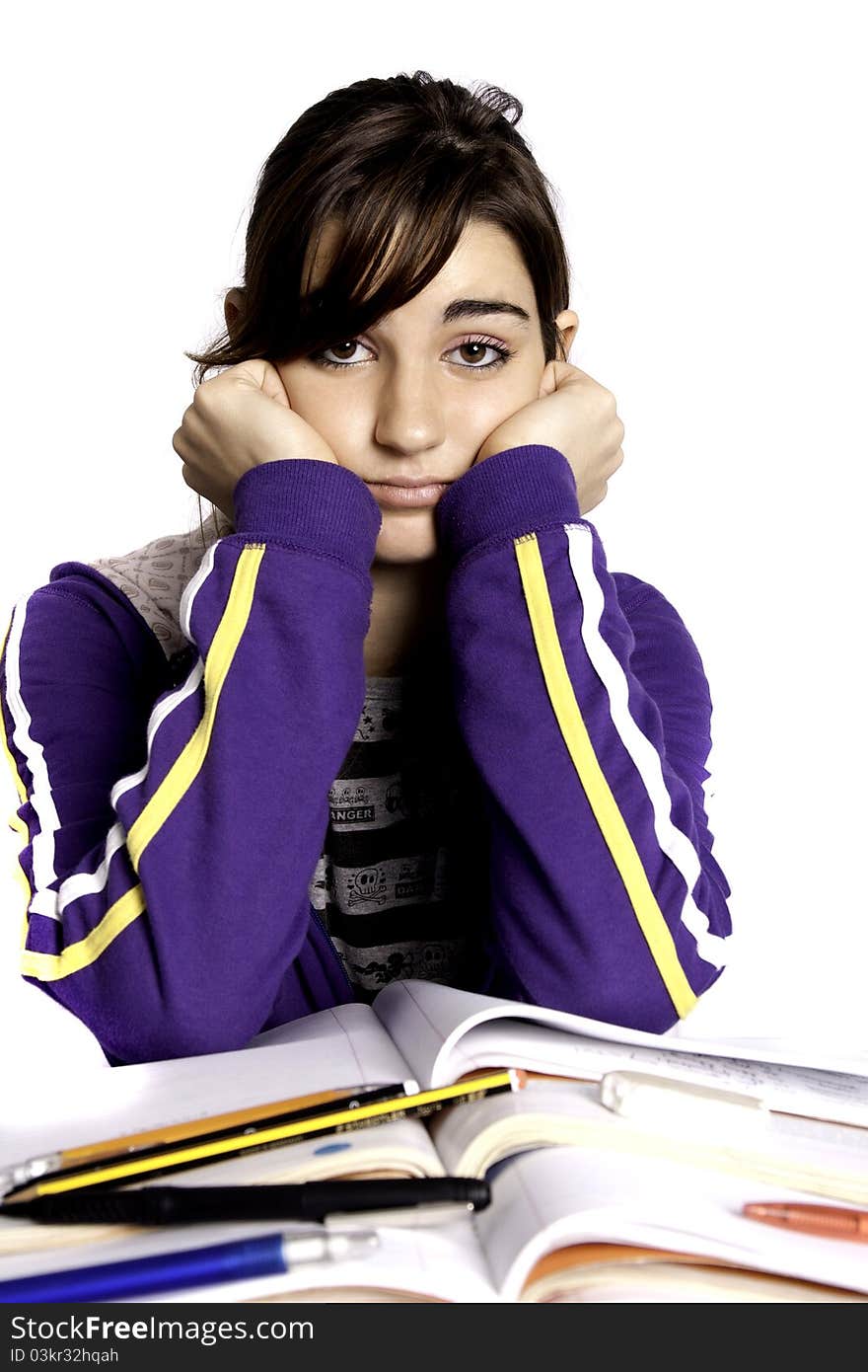 School Girl On A White Background