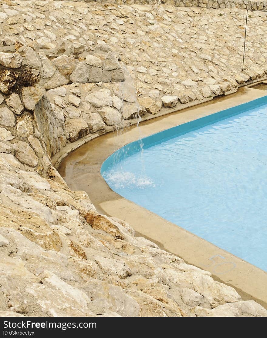 Waterfall at a swimming pool