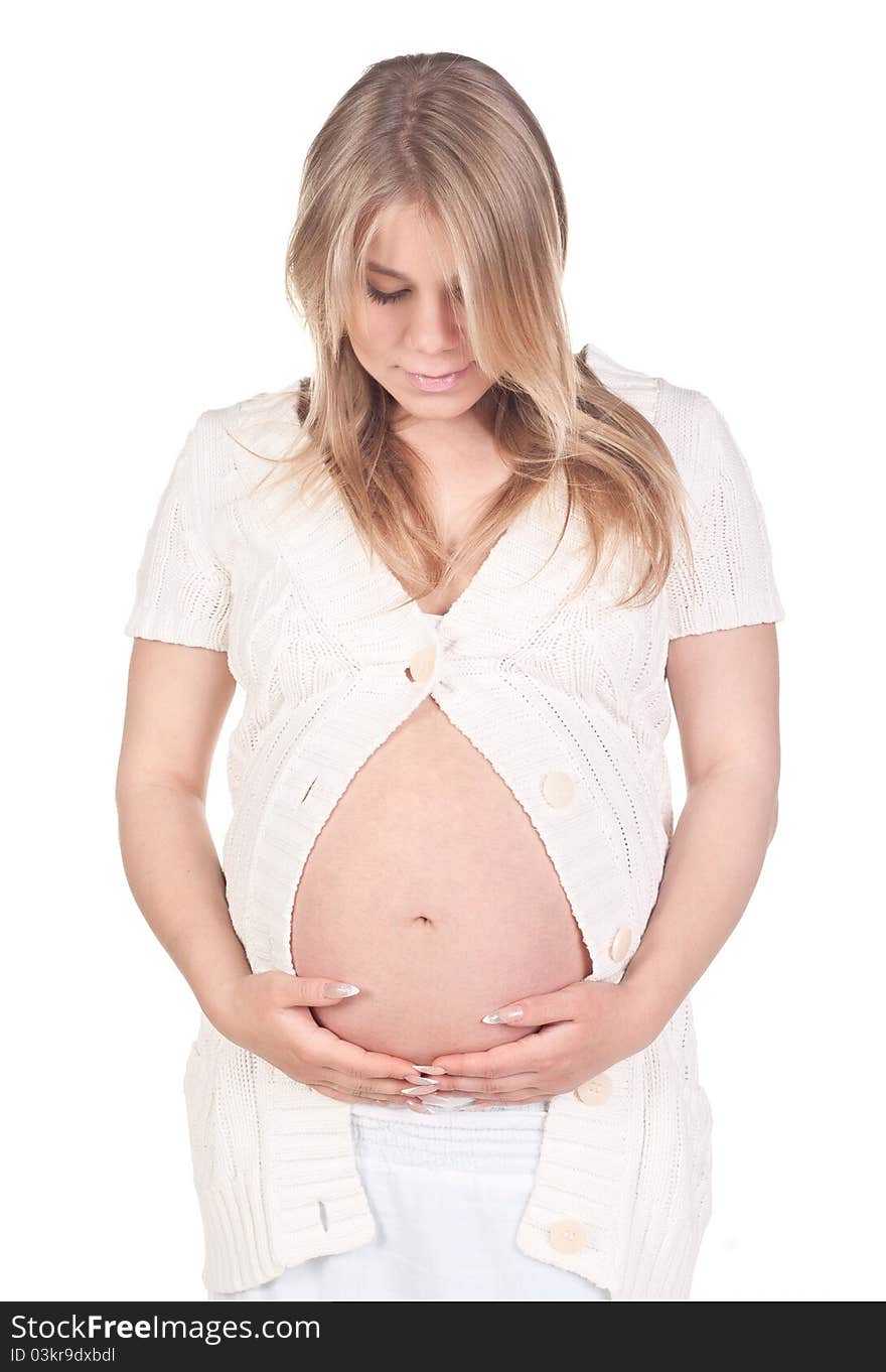 Pregnant woman in white cloth