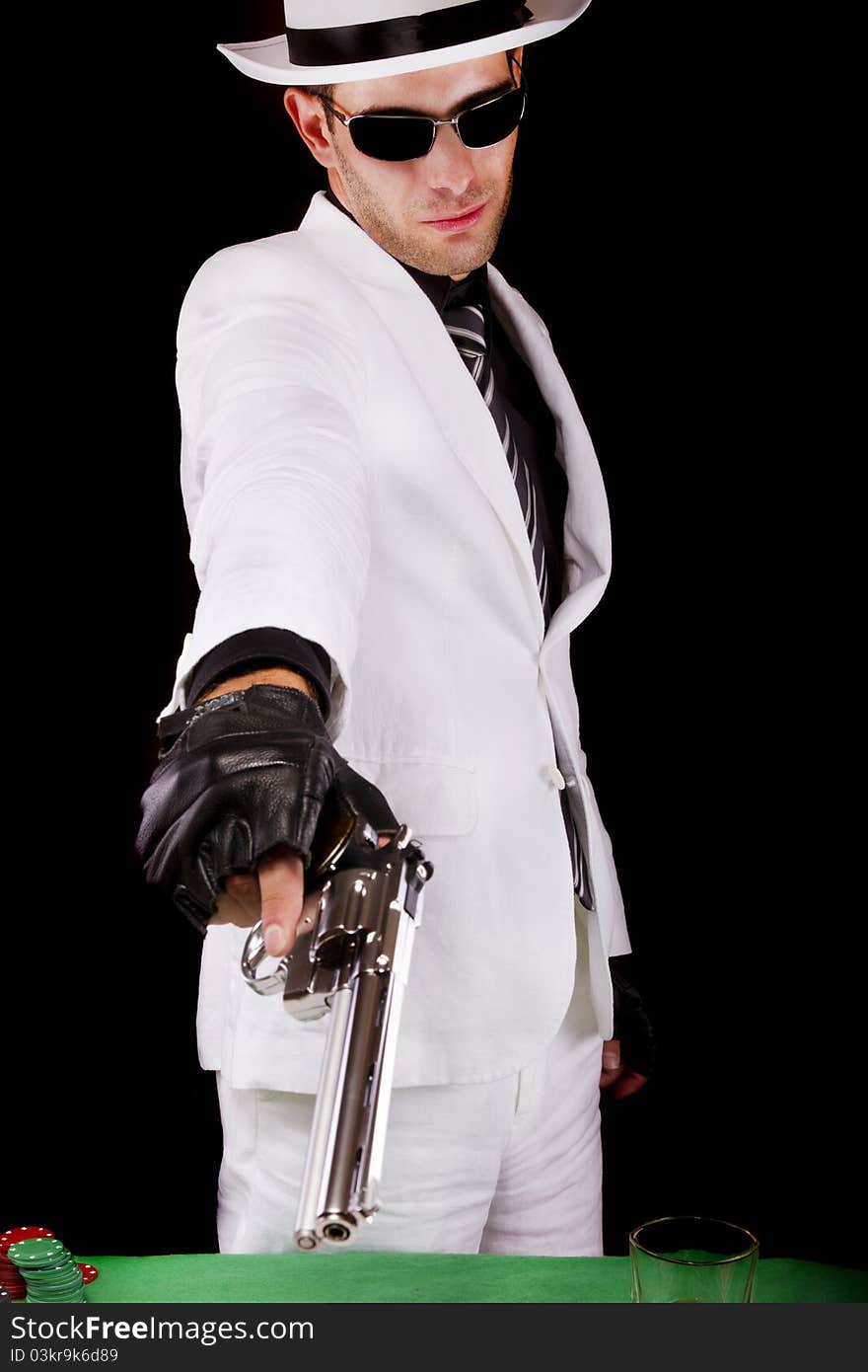 White suit gangster with a gun