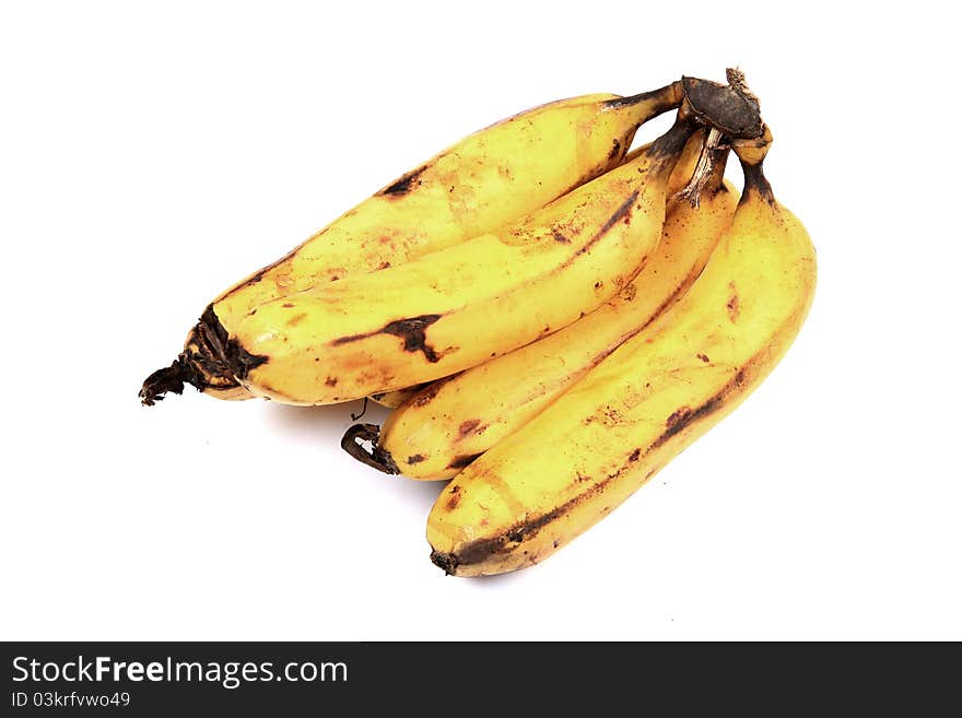 Hybrid bananas over white background.