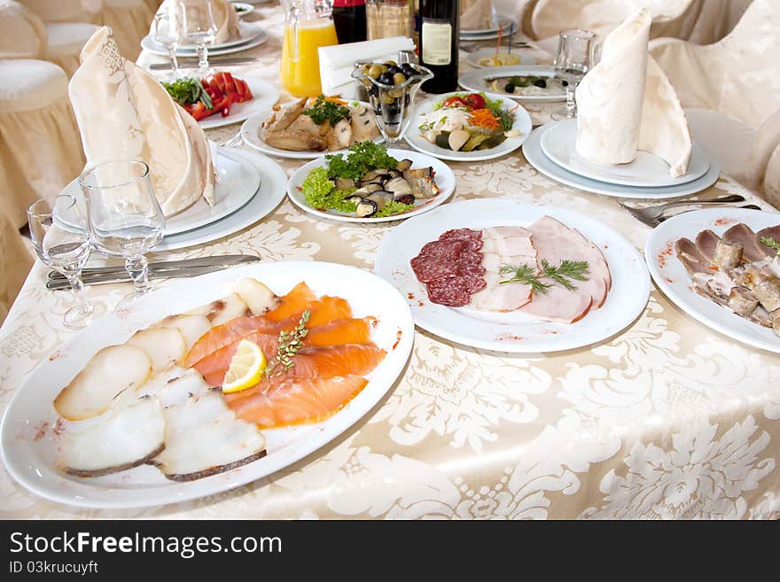 Food at banquet table