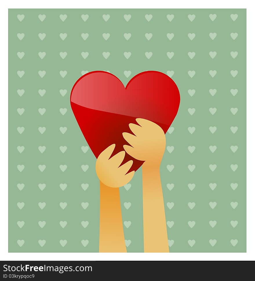 A clean and simple illustration of two hands reaching up and holding on to a heart. Eps V8. A clean and simple illustration of two hands reaching up and holding on to a heart. Eps V8