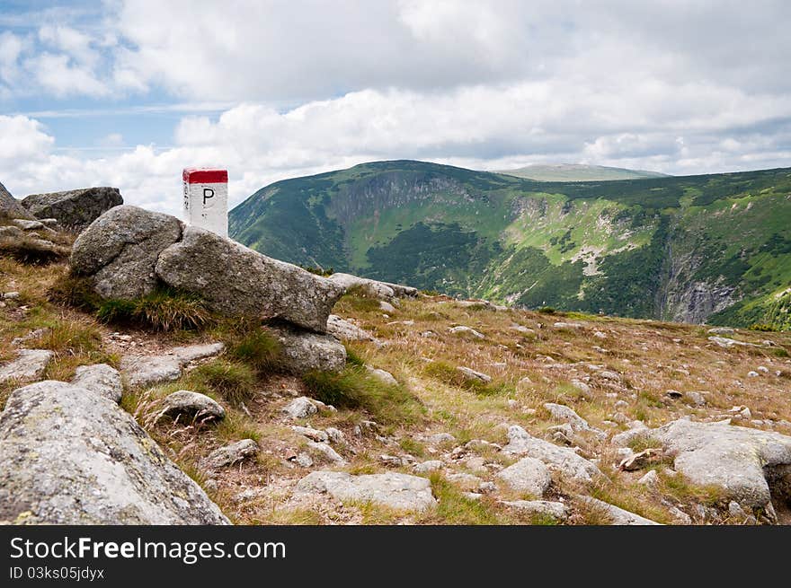 Photo shows the Mountain State border on the background of the Sudetenland