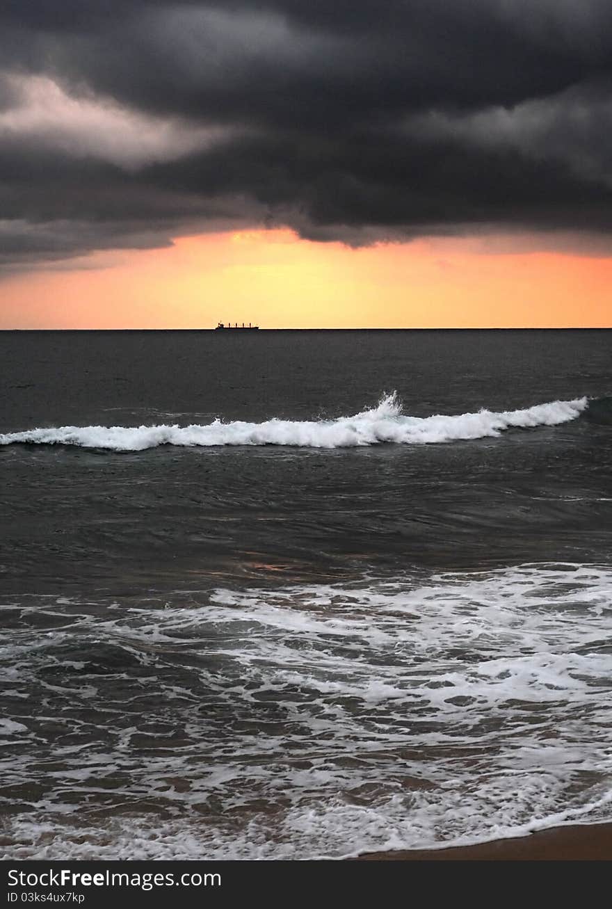 Dramatic sunset in the Indian ocean. Sri Lanka