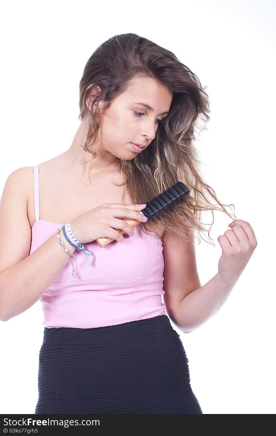 Woman brushing hair