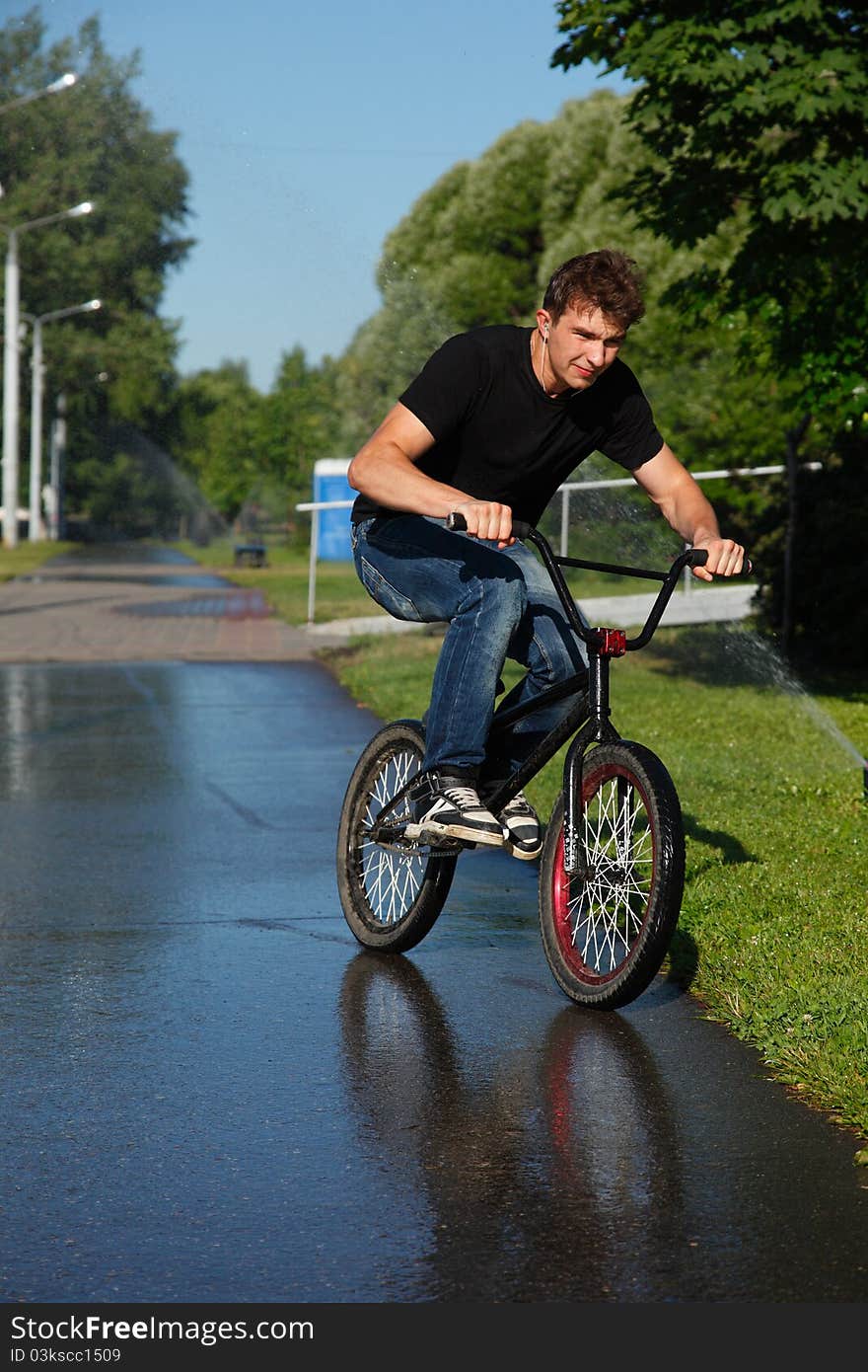 Boy Riding   On Street  Bmx