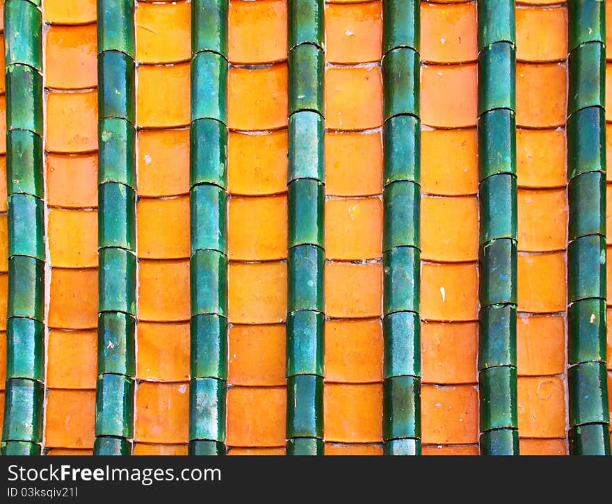 Buddhist motifs tiles roof in Temple