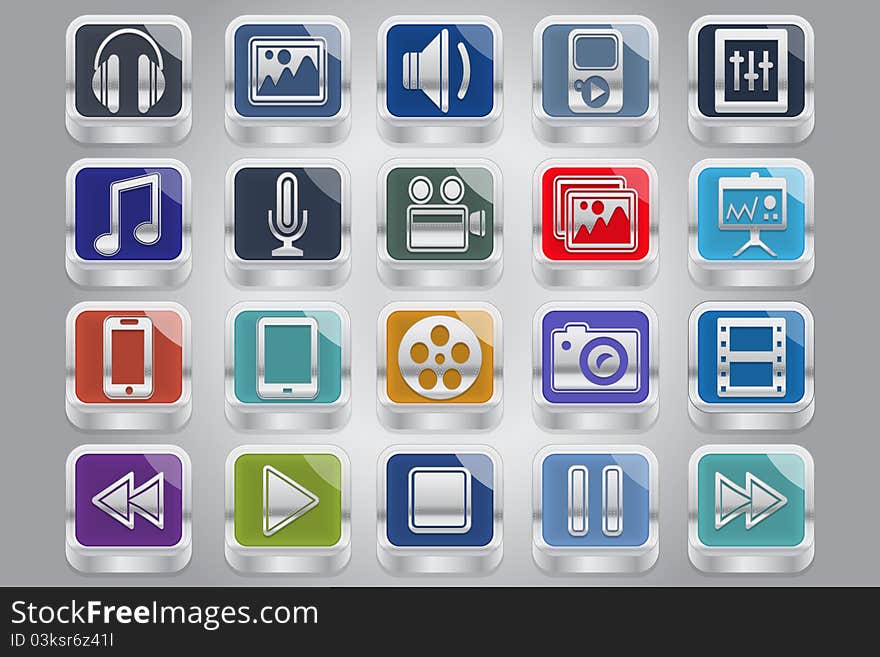 Silver Multimedia Buttons for your website