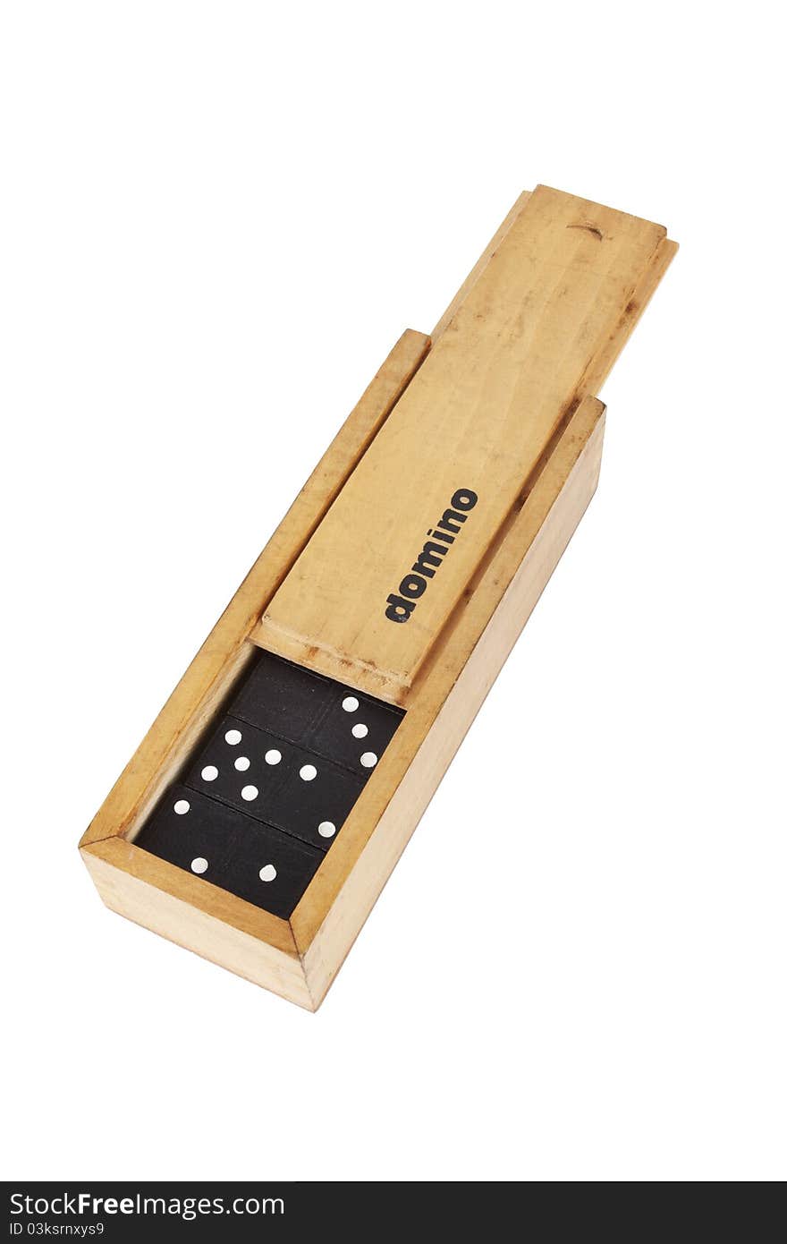 A wooden box of domino with domino game inside. A wooden box of domino with domino game inside.