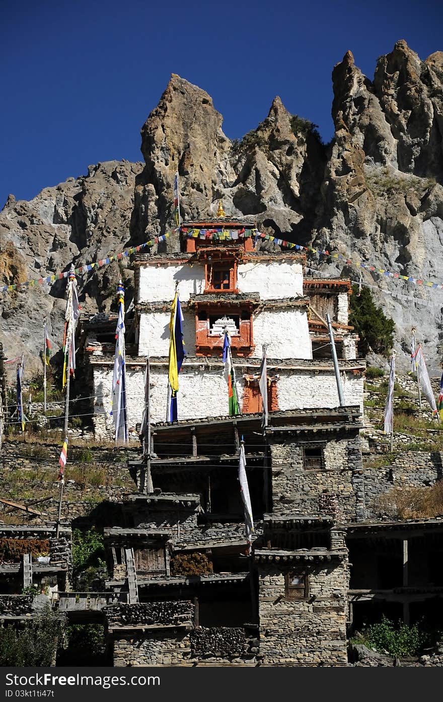 Old Buddhist Monastery in Braga, Annapurna circuit trek, Nepal. Old Buddhist Monastery in Braga, Annapurna circuit trek, Nepal